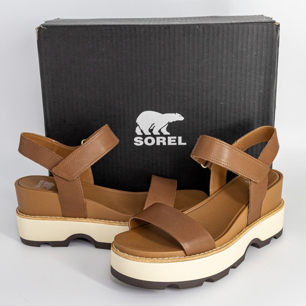 New Sorel Joanie IV Y-Strap Wedge Leather Sandal S 9.5 Leather Platform, NWBOX